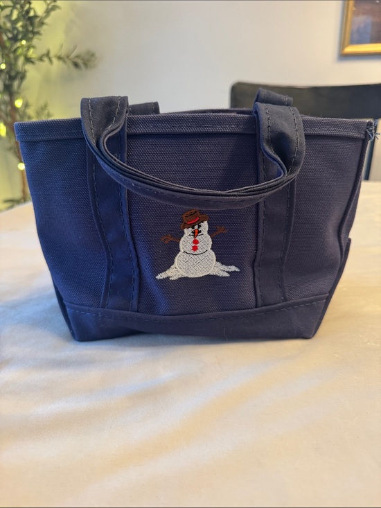 L.L. Bean Handbags - Rare! LL Bean Boat and Tote Navy Canvas Mini Tote Bag with Snowman Embroidery